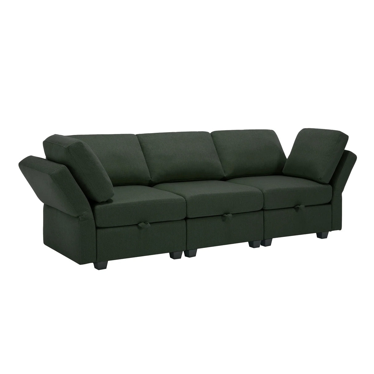 3 Piece Living Room Set With Storage including Sofa, Love Seat and Chair - Green - Furniture Home Direct