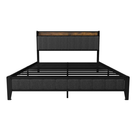 Bed With Charging Station, American Design Upholstered Headboard, Metal Platform - Furniture Home Direct