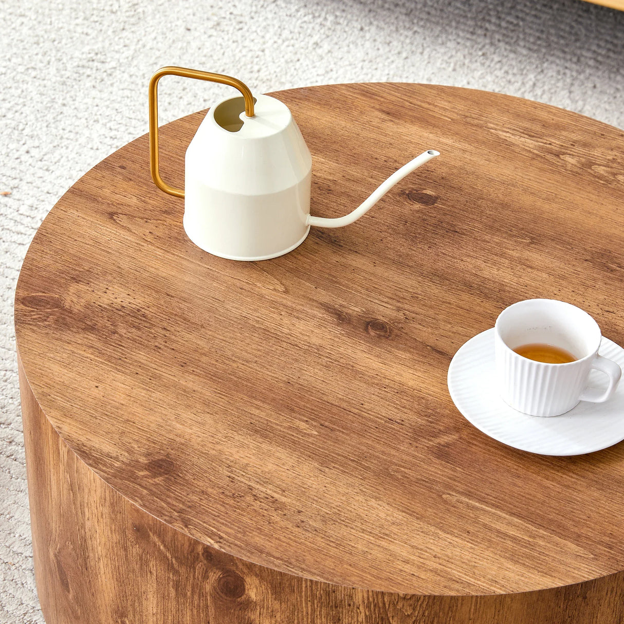 Coffee Table Cylindrical Wood Design Accent Warm Brown - Furniture Home Direct