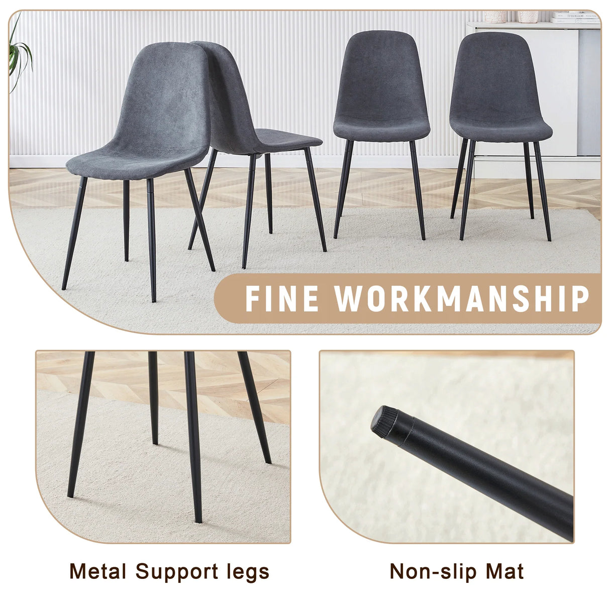 Dining Set With 8 Upholstered Chairs And Wood Table Gray - Furniture Home Direct
