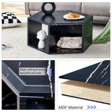 Coffee Table Hexagonal Textured Marble Look Accent Black - Furniture Home Direct