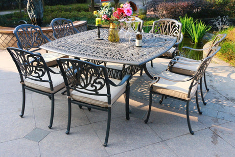 Square 8 Person 64" Long Aluminum Dining Set With Cushions - Furniture Home Direct