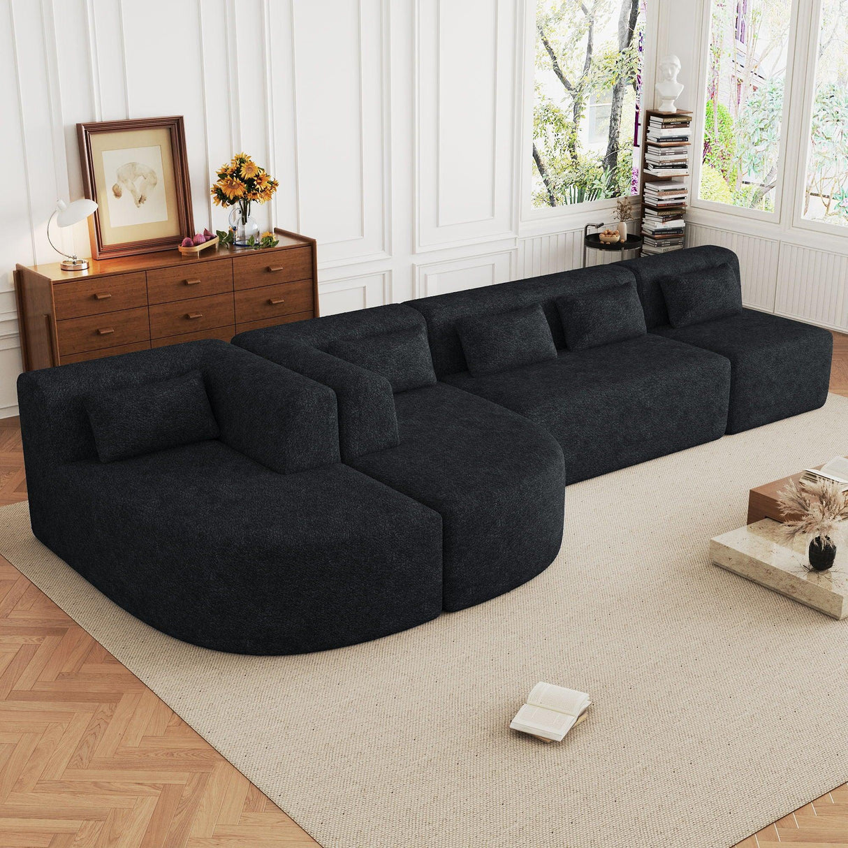 Upholstered Sofa Free Combined Sofa Couch With 2 Chaise Lounge And Five Back Pillows For Living Room - Furniture Home Direct