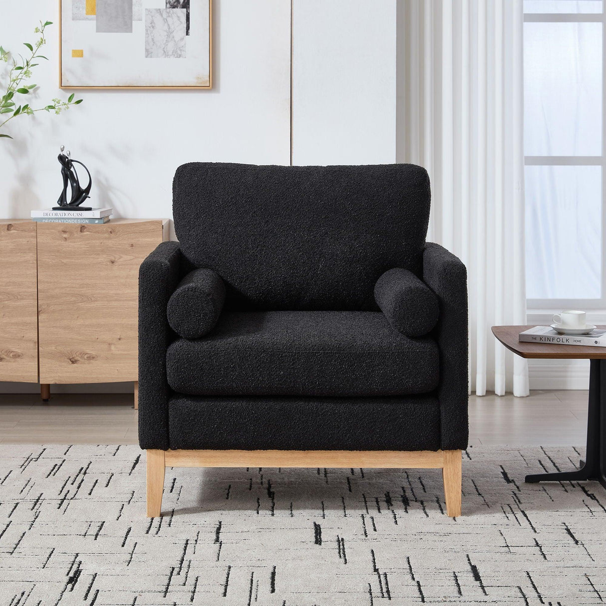 Wide Modern Performance Accent Chair With Natural Legs - Furniture Home Direct