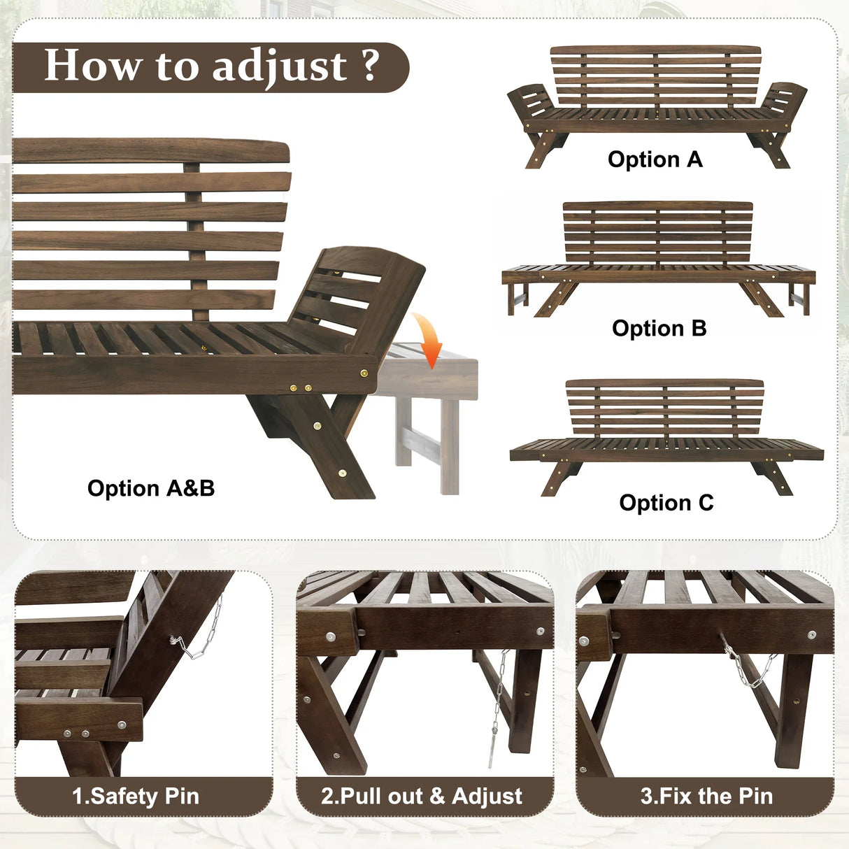 Outdoor Sofa with Adjustable Armrests - Beige - Furniture Home Direct