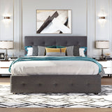 Upholstered Platform Bed With Classic Headboard And Drawers, No Box Spring Needed - Furniture Home Direct
