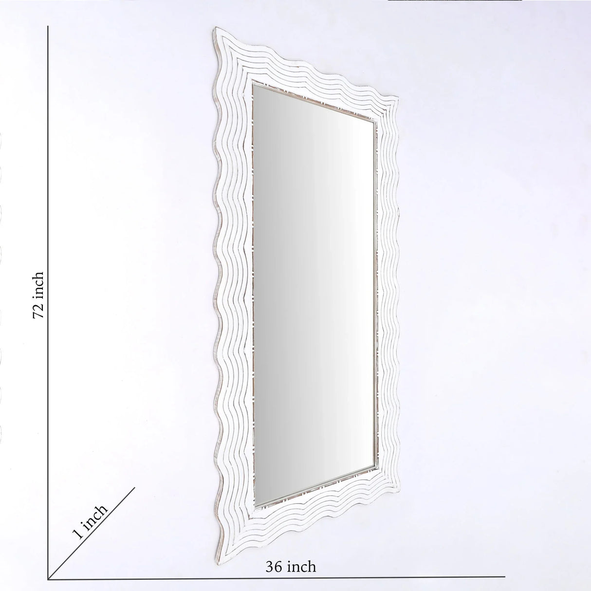 Handcarved Wave Design Rectangle Mirror Accent Enhancing Space - Antique White - Furniture Home Direct