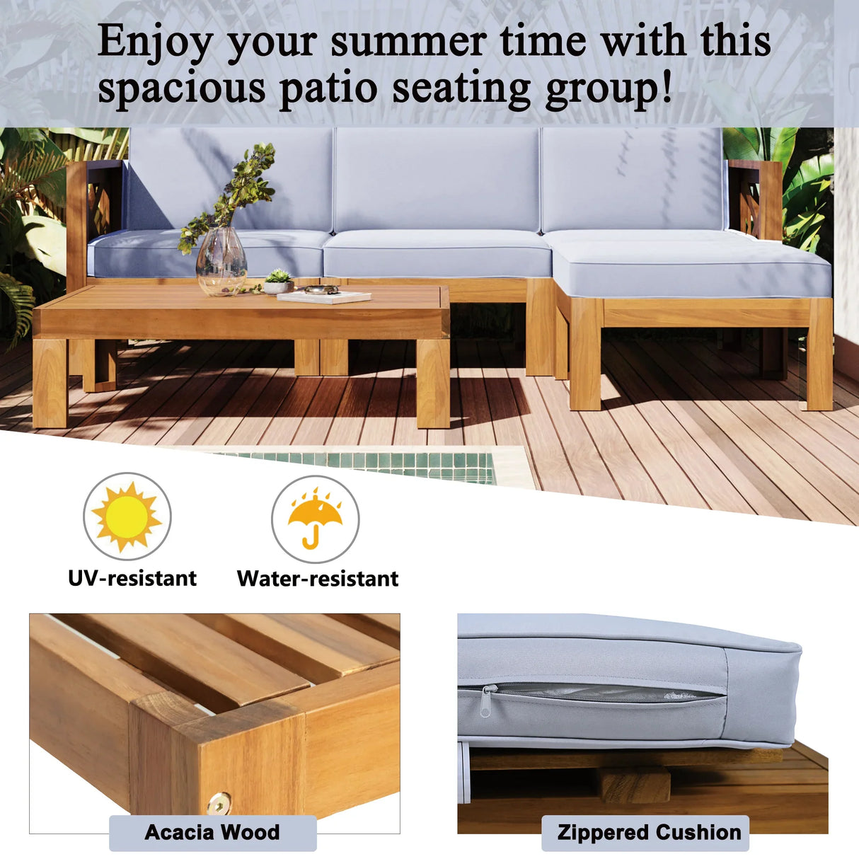 Outdoor 5-Piece Sectional With Cushions and Coffee Table - Furniture Home Direct