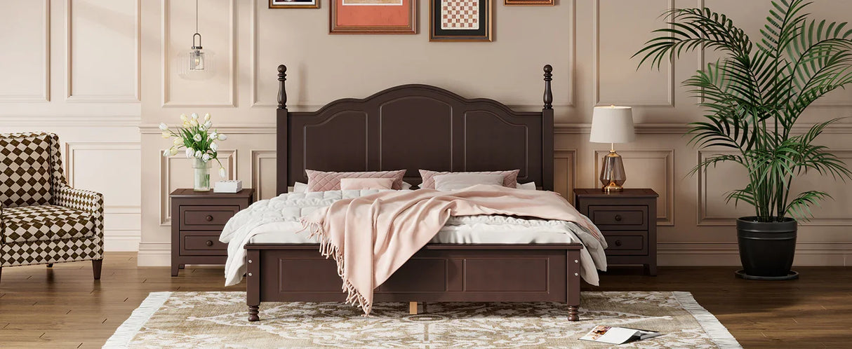 Platform Bed Queen Size With Slat Support Dark Walnut - Furniture Home Direct