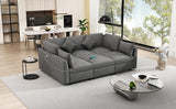 Sectional Sofa, Modular With USB Ports And Ottoman, Grey - Furniture Home Direct