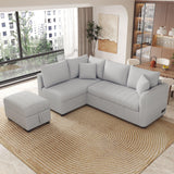 L-Shaped Sectional Pull Out Sofa Bed Sleeper Sofa With Two USB Ports, Two Power Sockets And A Movable Storage Ottoman - Furniture Home Direct
