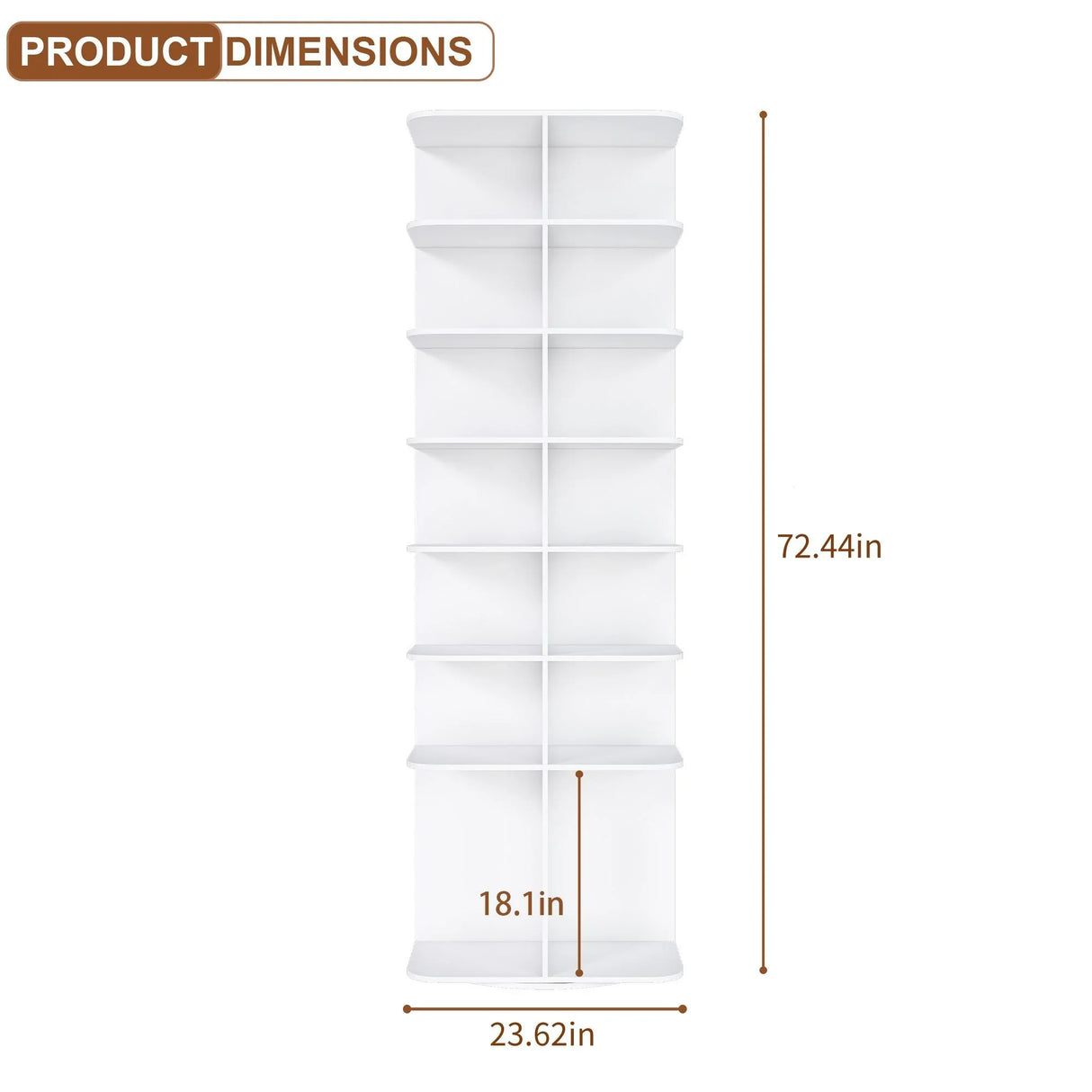 7 Tier Square Rotating Shoe Rack Tower With 360° Spinning Organizer - White - Furniture Home Direct