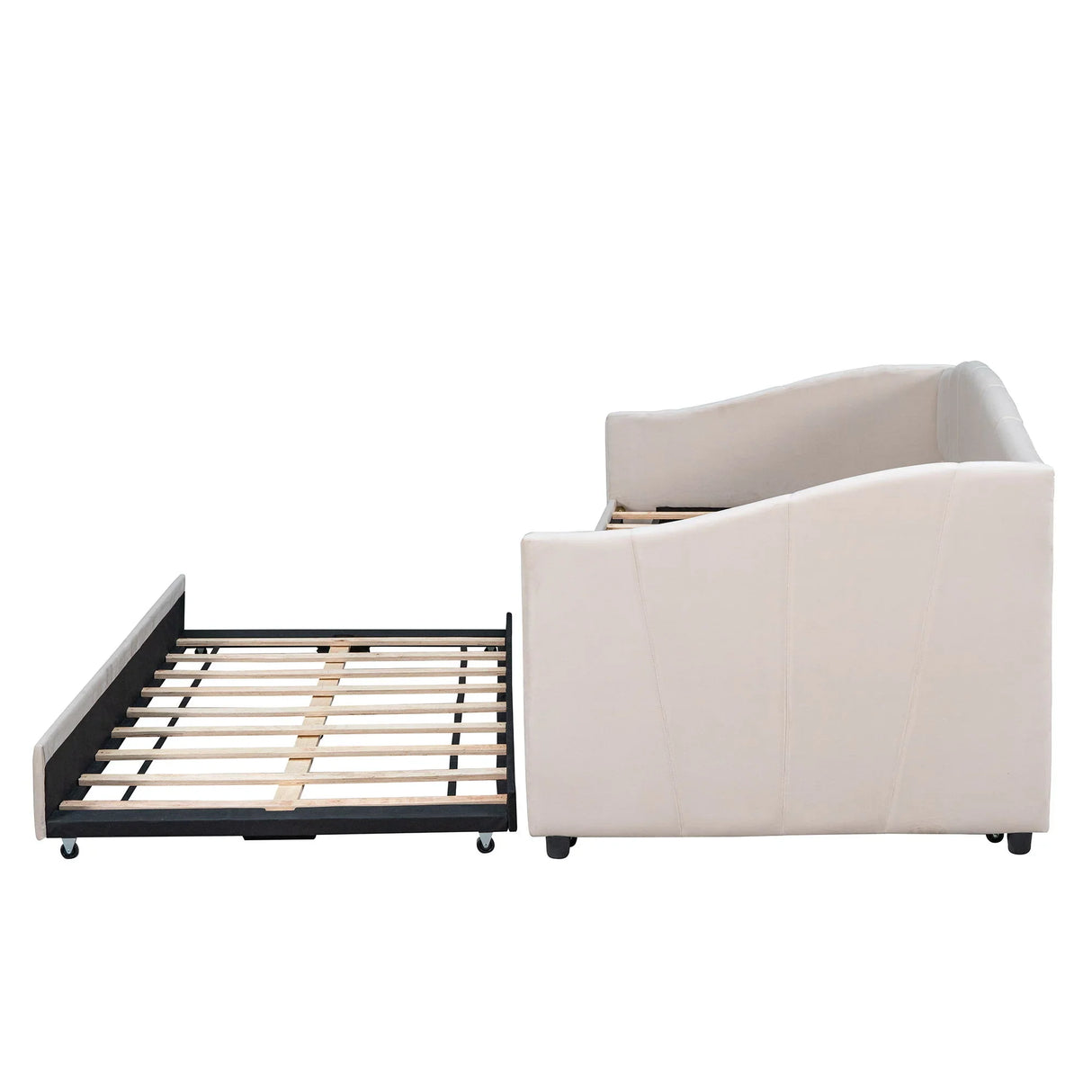 Upholstered Daybed Sofa Bed With Trundle Bed And Wood Slat - Furniture Home Direct