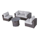 Wicker Outdoor Lounge Set With Cushions And Fire Pit - Furniture Home Direct