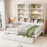 Daybed With Glass Door Storage Cabinets, Built In LED Lighting And Shelves - Furniture Home Direct