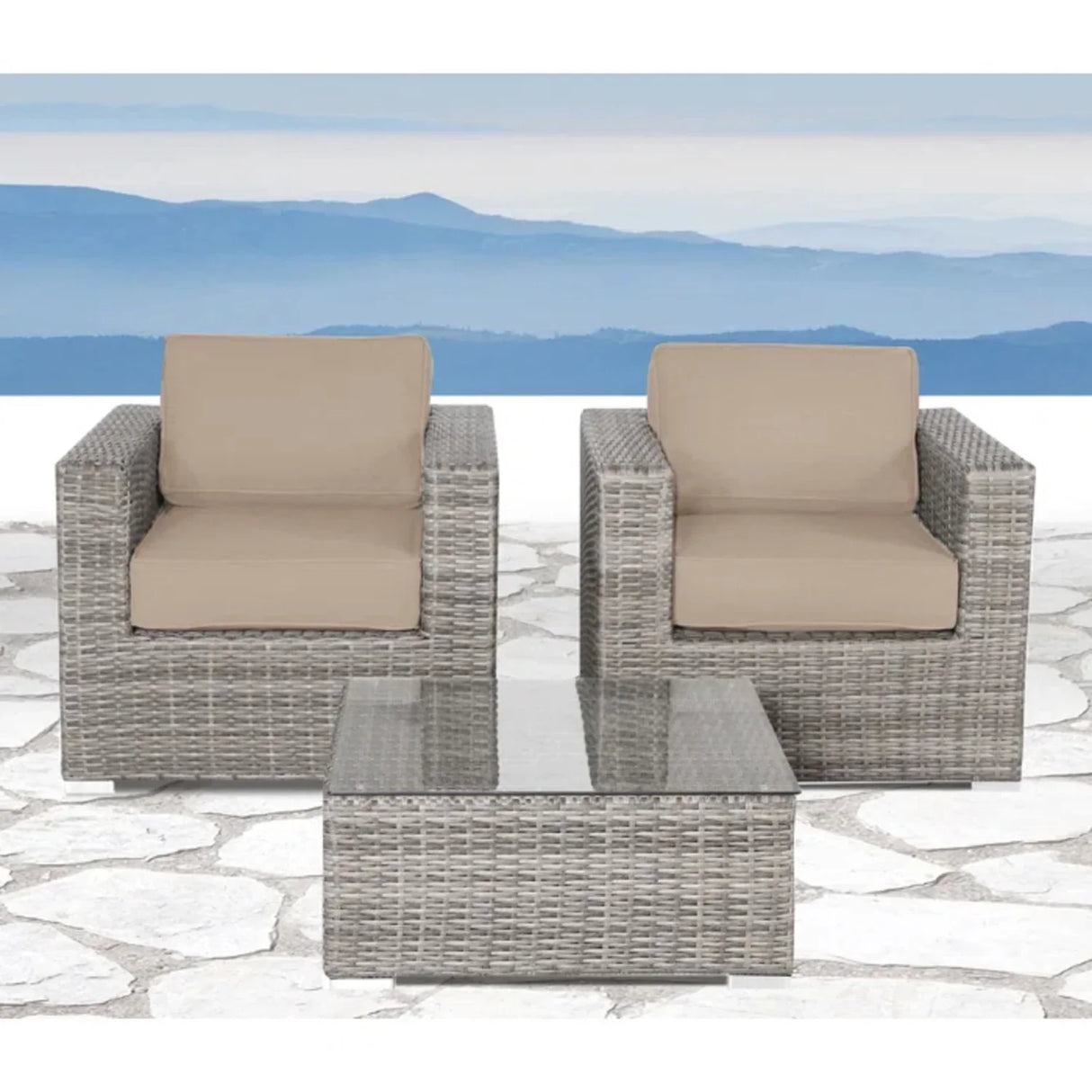 Wicker Seating Group Set With Table And Cushions - Furniture Home Direct