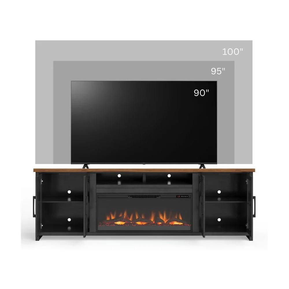 Essex - Fireplace TV Stand Console For TVs Up To 100" - Black, Whiskey - Furniture Home Direct
