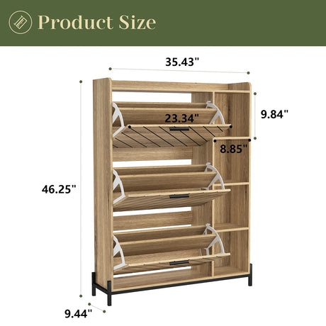 Shoe Cabinet with 3 Flip Drawers & Open Shelves, Modern Entryway Shoe Storage Cabinet Slim, Narrow Hidden Shoe Rack for Heels, Boots, Slippers, Wood Freestanding Shoe Organizer for Entrance - Furniture Home Direct