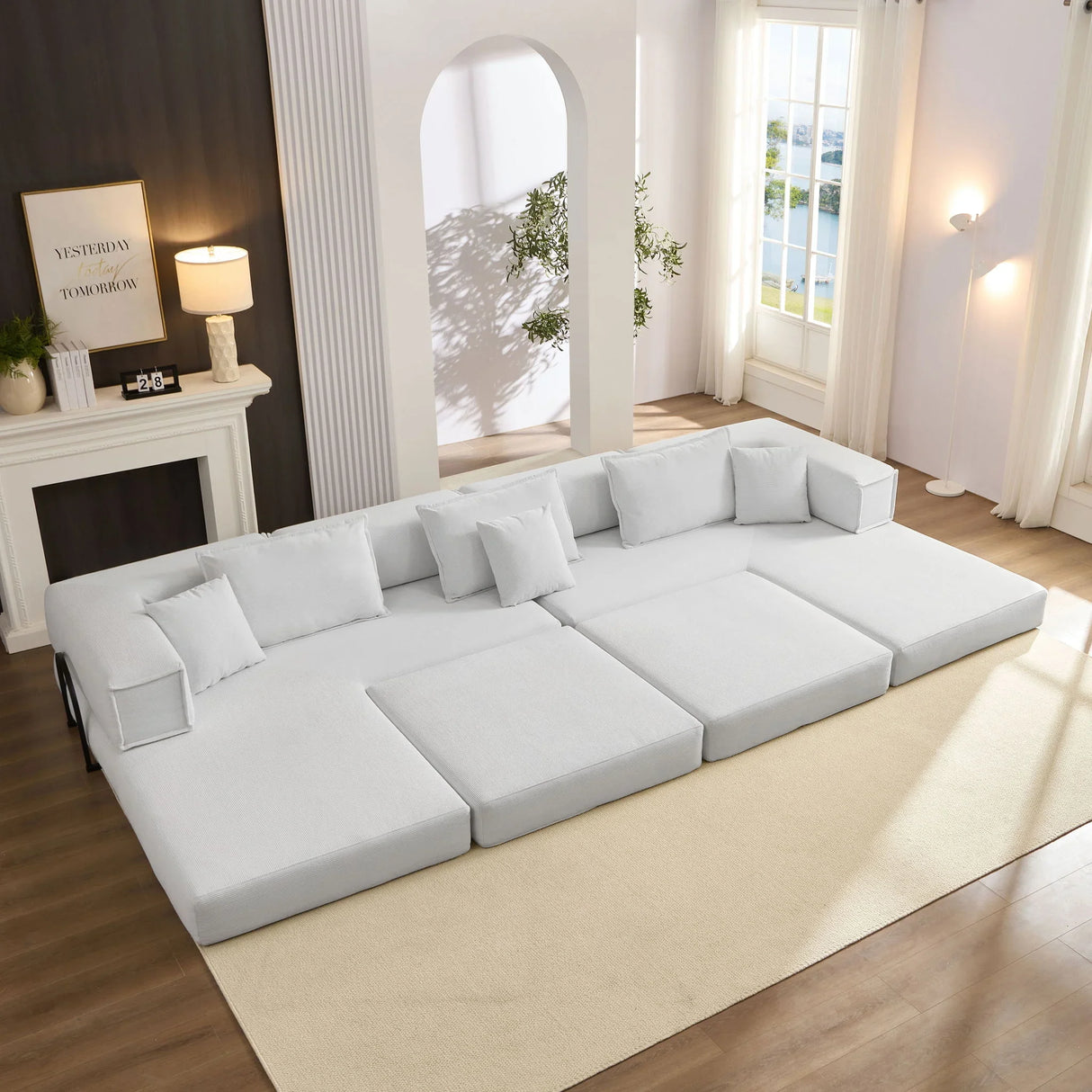 Modular L Shaped Floor Living Room Sofa Set With 6 Pillows - Furniture Home Direct