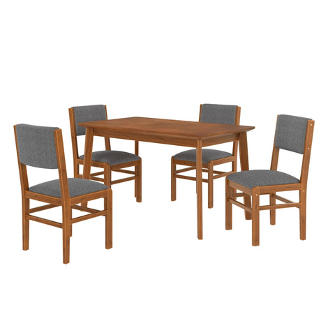 5 Pieces Rectangle Wooden Dining Table Set, Mid Century Modern Kitchen Table And 4 Upholstered Chairs For Home, Saving Space - Brown / Gray - Furniture Home Direct