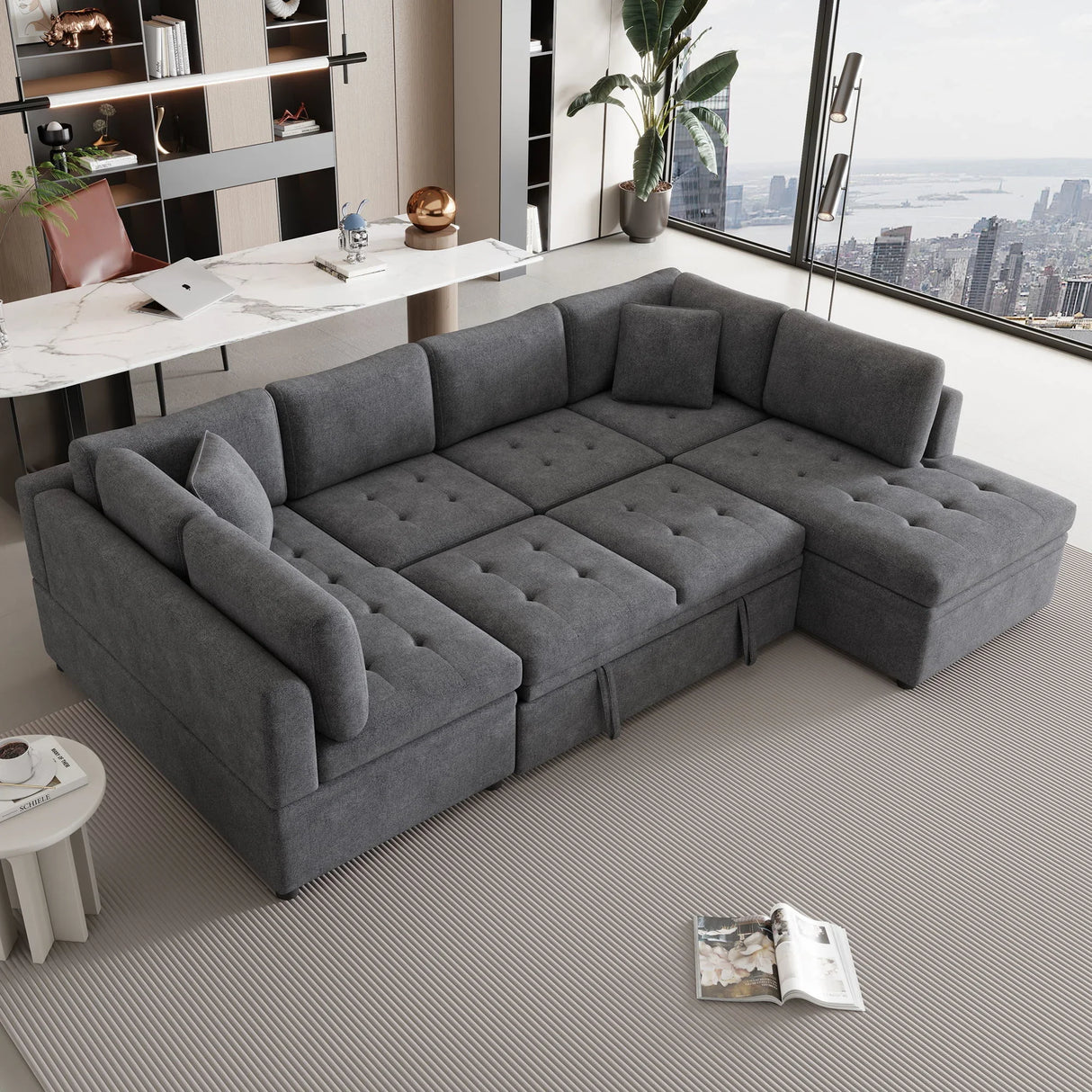 Oversized Sectional Sofa U-Shaped Sofa Couch Pull-Out Sofa Bed With Two Throw Pillows For Living Room - Furniture Home Direct