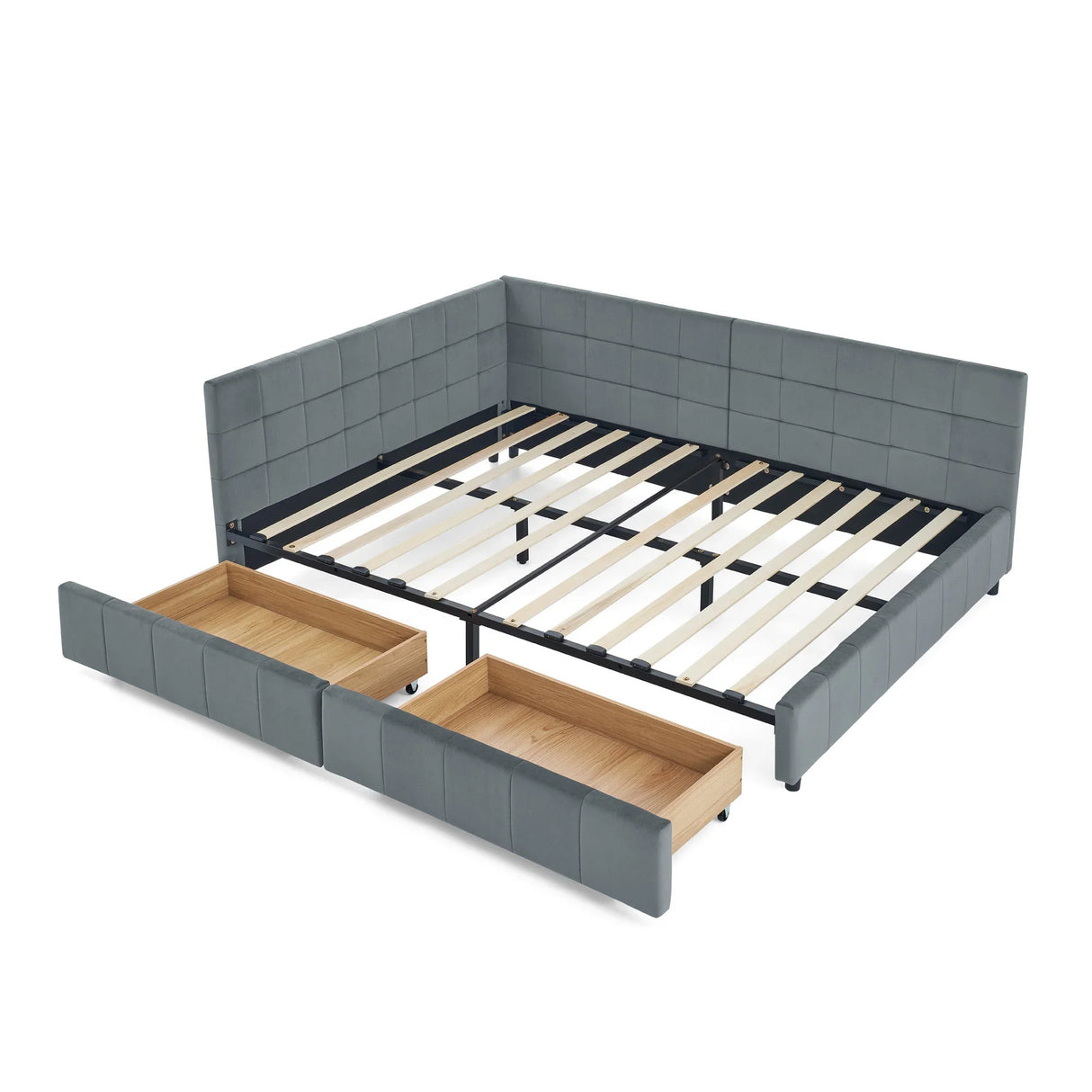Mid-Century Storage Upholstered Tufted Bed Frame With Backrest And Armrests - Furniture Home Direct
