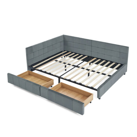 Mid-Century Storage Upholstered Tufted Bed Frame With Backrest And Armrests - Furniture Home Direct