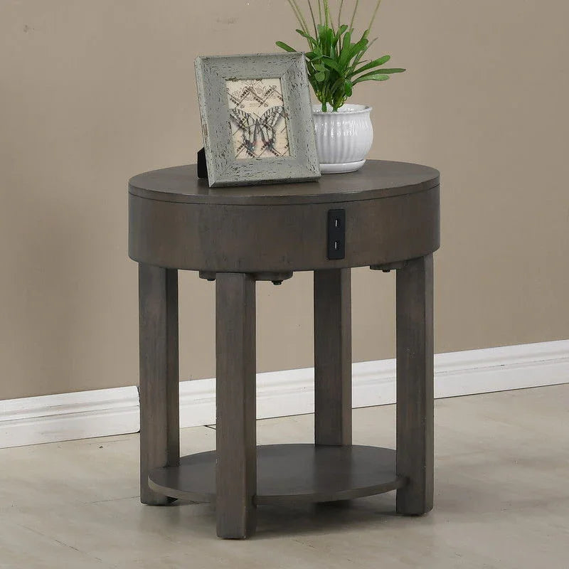Jonah - MDF End Table With USB Ports - Light Brown - Furniture Home Direct