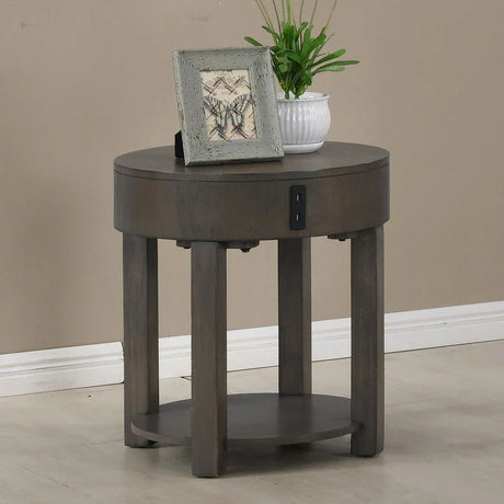 Jonah - MDF End Table With USB Ports - Light Brown - Furniture Home Direct