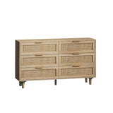 Rattan Storage Cabinet With 6 Drawers For Bedroom And Living Room - Natural - Furniture Home Direct