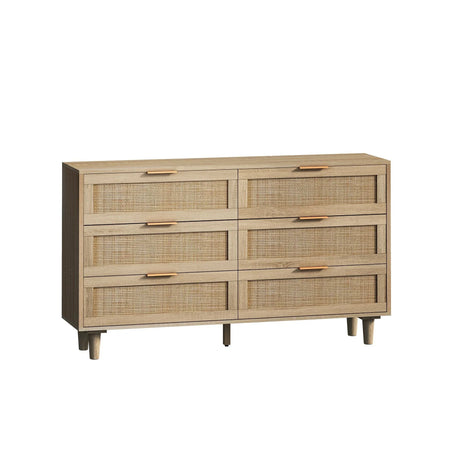 Rattan Storage Cabinet With 6 Drawers For Bedroom And Living Room - Natural - Furniture Home Direct
