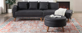 107 Inch Black Sectional With Round Storage Ottoman - Furniture Home Direct