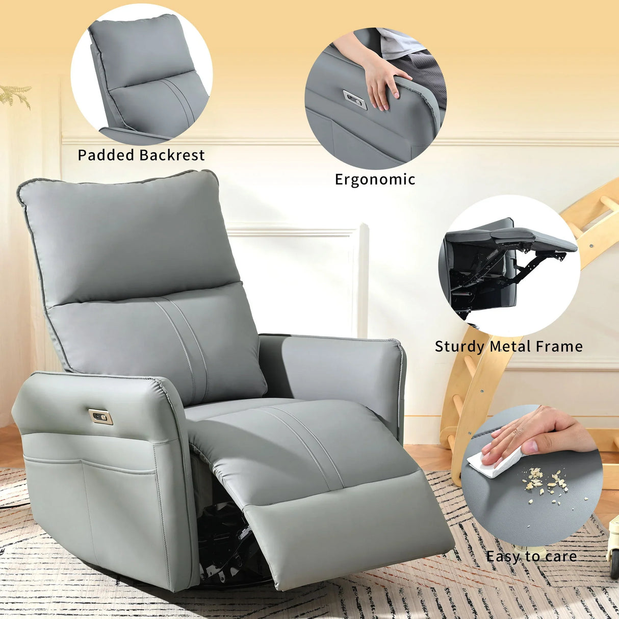 270° Power Swivel Rocker Glider Recliner Chair With USB Ports - Furniture Home Direct