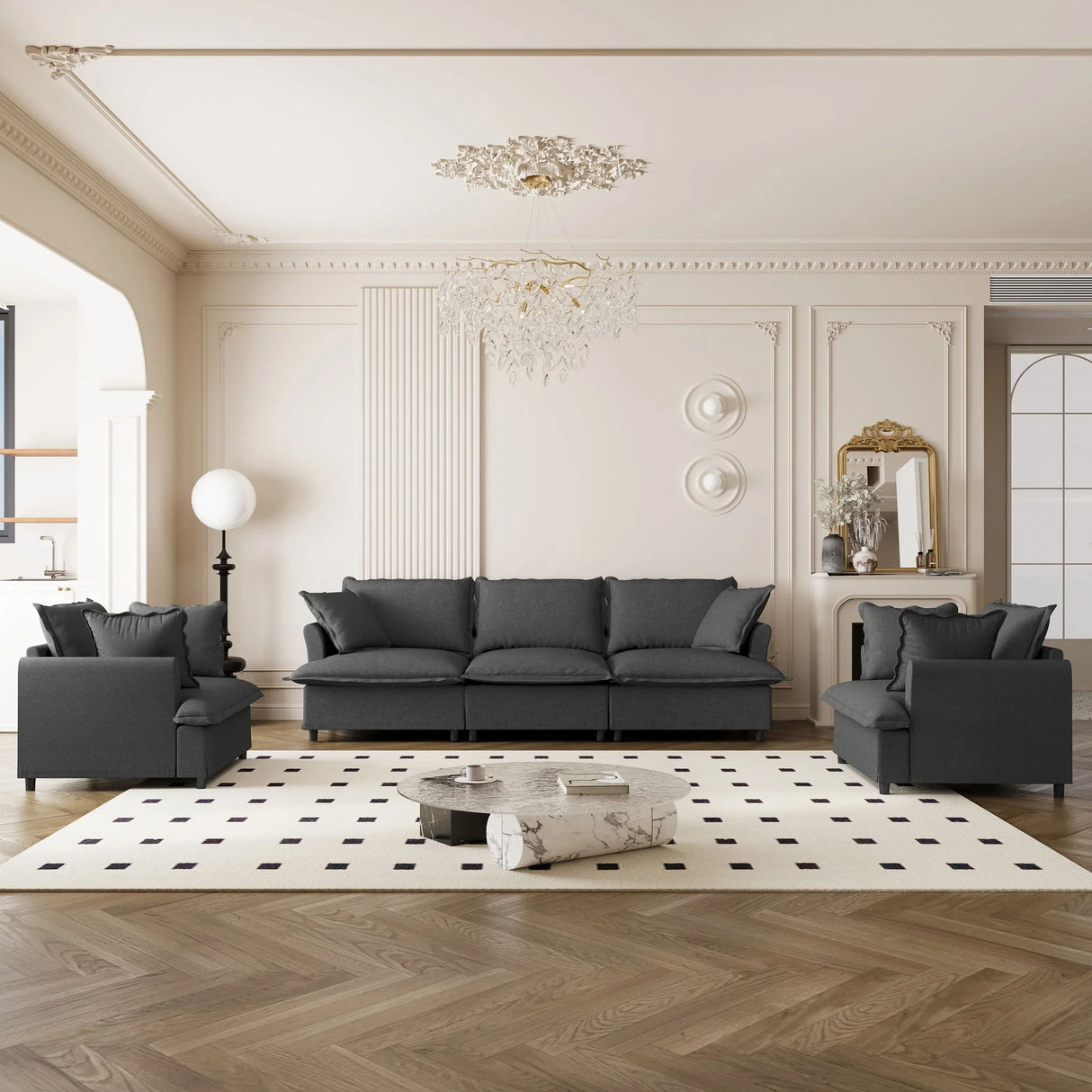 Living Room Set Modular Sectional Couch, Upholstered Sofa & Armchair & Movable Ottoman - Furniture Home Direct