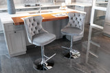 Counter Height Bar Stools Velvet Tufted Back Chrome Gray - Furniture Home Direct