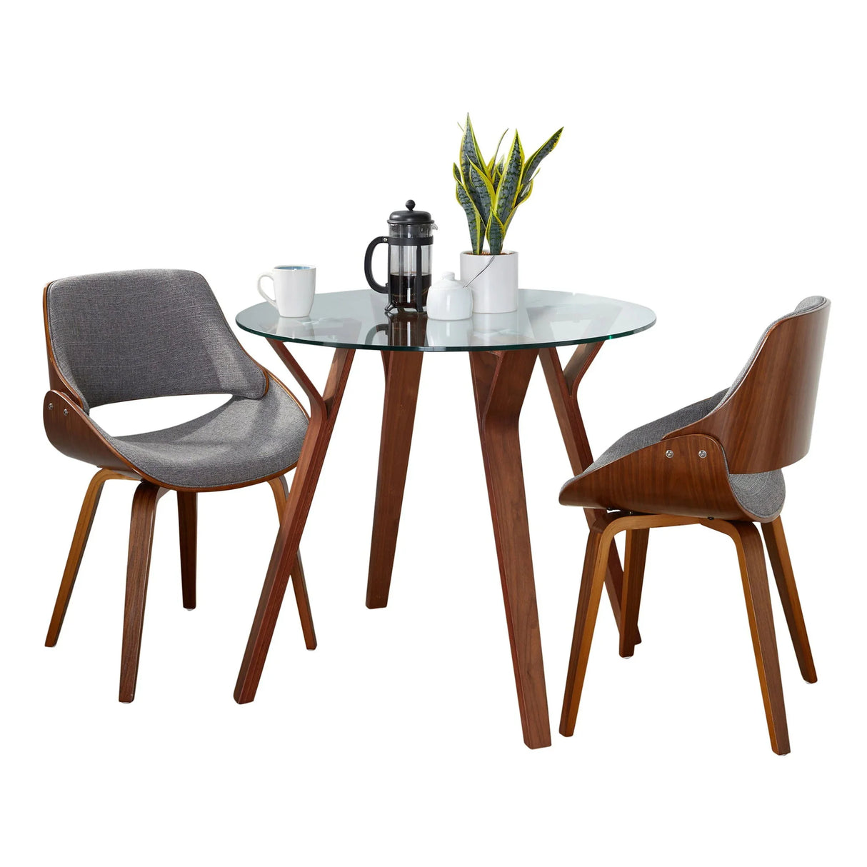 Folia - 3 Piece Dining Set Round Fabrizzi Mid-Century Modern - Walnut / Gray - Furniture Home Direct