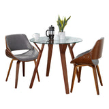 Folia - 3 Piece Dining Set Round Fabrizzi Mid-Century Modern - Walnut / Gray - Furniture Home Direct