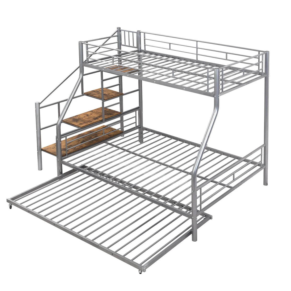 Metal Bunk Bed With Trundle And Storage Staircase - Furniture Home Direct