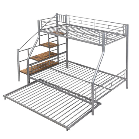 Metal Bunk Bed With Trundle And Storage Staircase - Furniture Home Direct