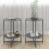 JWS Tempered Glass End Table (Set of 2), Round Coffee Table For Bedroom Living Room Office - Black - Furniture Home Direct