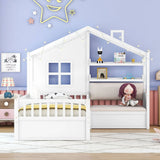 House Bed With Sofa, Kids Platform Bed With 2 Drawers And Storage Shelf - Furniture Home Direct
