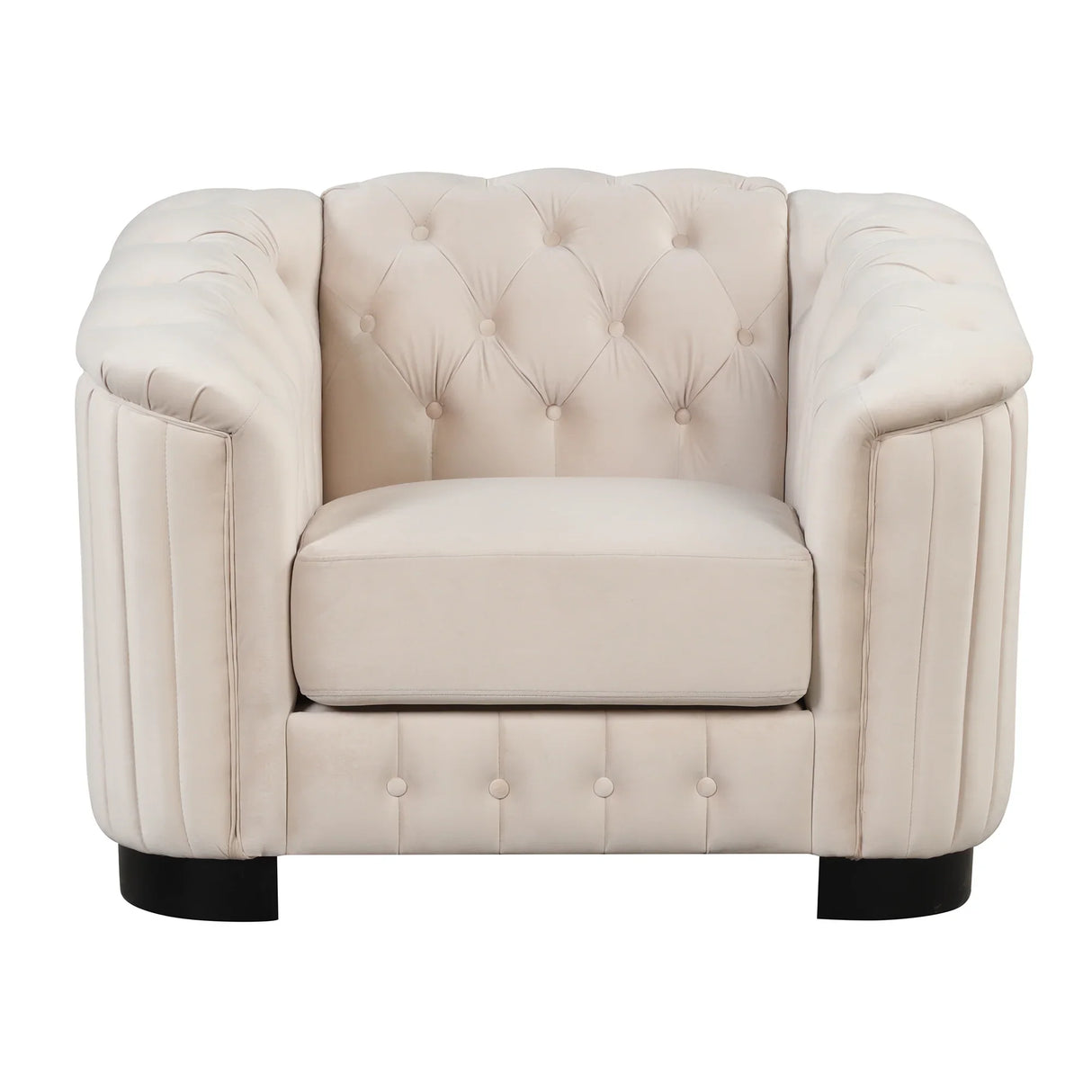 Modern 3-Piece Velvet Upholstered Living Room Set Including Sofa, Love Seat and Chair, Beige - Furniture Home Direct