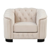 Modern 3-Piece Velvet Upholstered Living Room Set Including Sofa, Love Seat and Chair, Beige - Furniture Home Direct