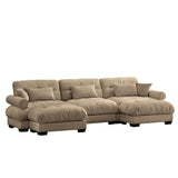 Modern Sectional Sofa With Ottoman, Round Bolster Armrests, Waist And Throw Pillows - Furniture Home Direct