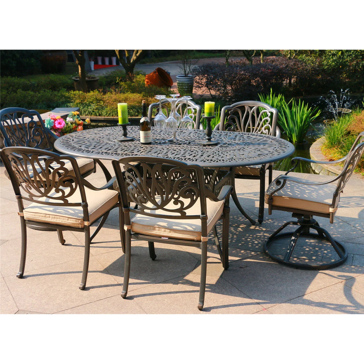 Oval Aluminum Dining Set With Cushions - Furniture Home Direct
