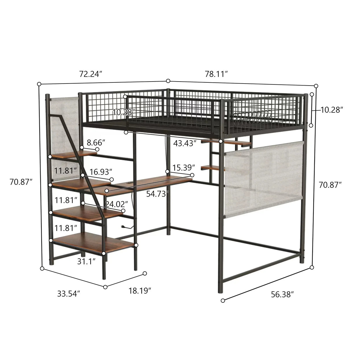 Metal Loft Bed With Built - In Charging Station And LED Light - Furniture Home Direct