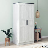 2-Door Wardrobe Armoire with LED and 4 Storage Shelves, Grey - Furniture Home Direct