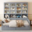 Daybed With Glass Door Storage Cabinets, Built In LED Lighting And Shelves - Furniture Home Direct