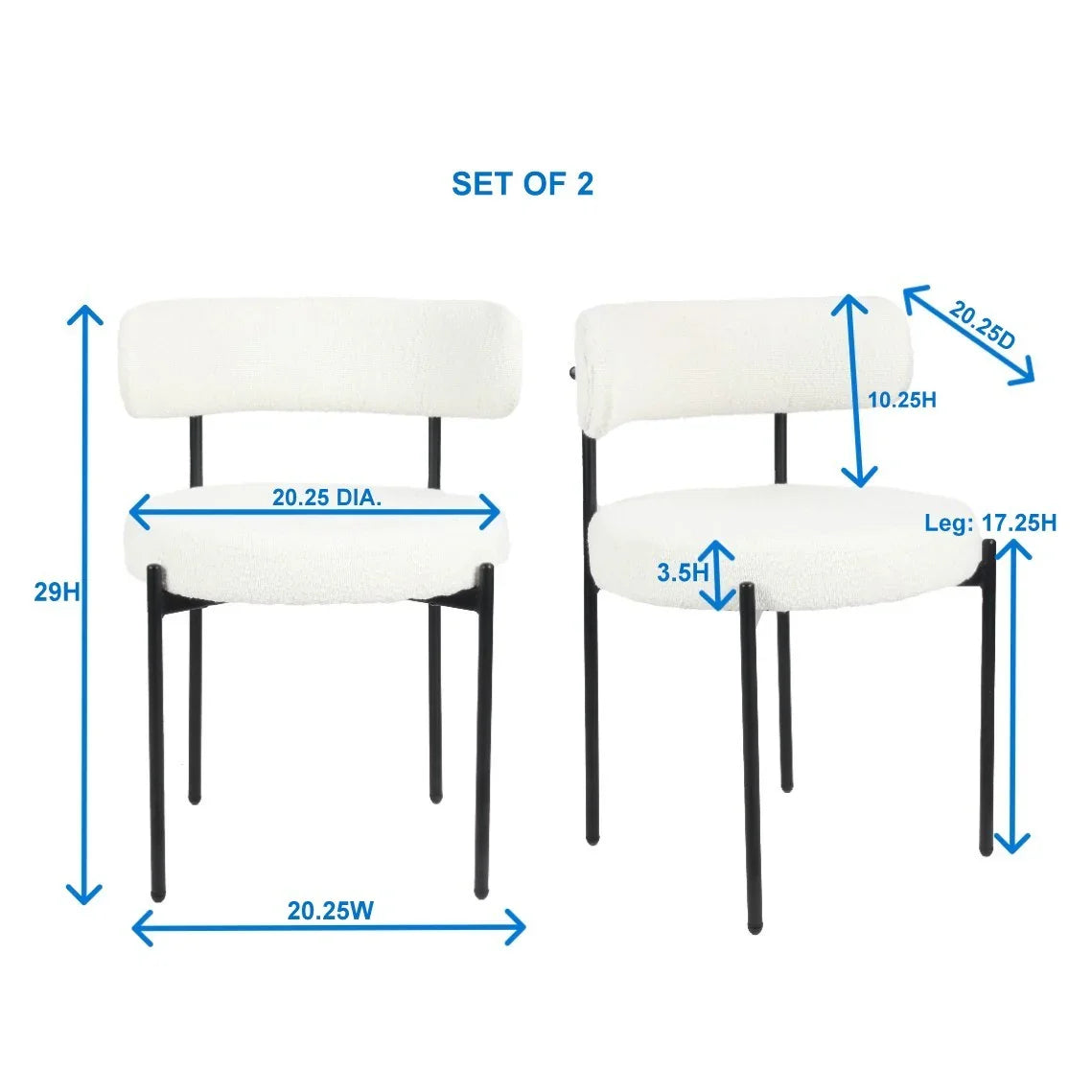 Dining Set Round With Boucle Chairs Modern Compact White - Furniture Home Direct