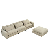 Cloud Sectional with Ottoman, Charging Ports and Three Back Pillows - Beige - Furniture Home Direct